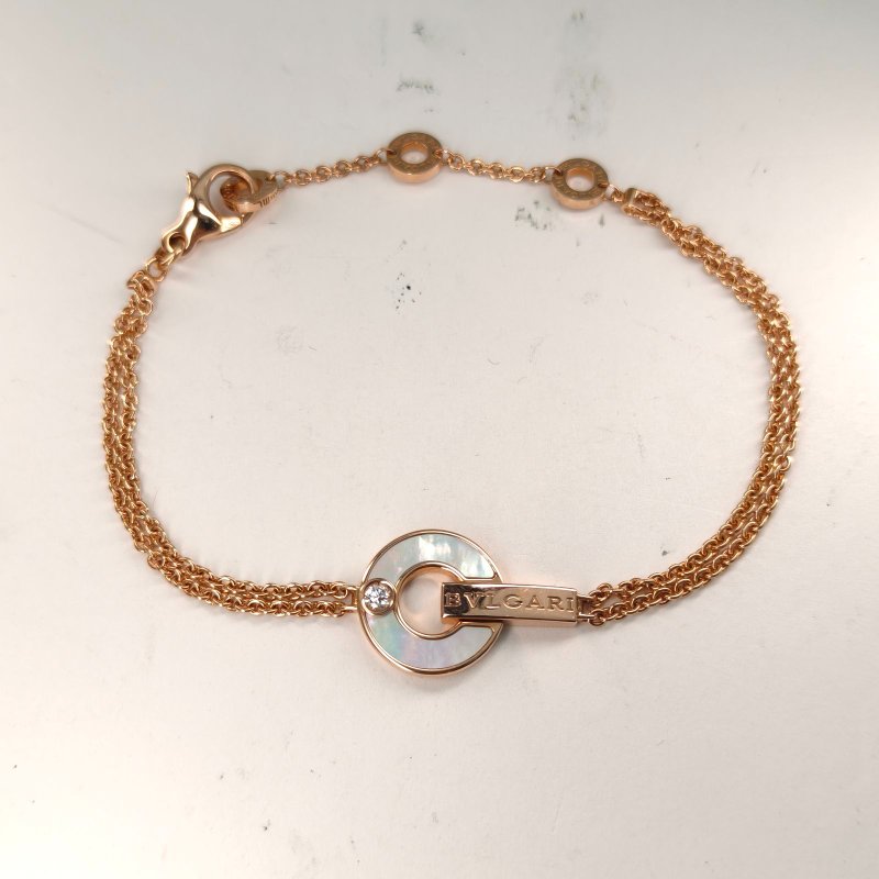 BVLGARI 18K玫瑰金鑽石白貝母玫瑰金BVLGARIBVLGARI銅錢單鑽手鏈18K//手鍊／手環-0