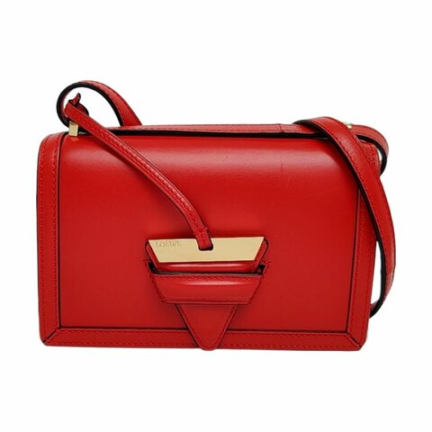 LOEWE Barcelona紅色牛皮單肩包斜挎包金色五金可拆卸肩帶