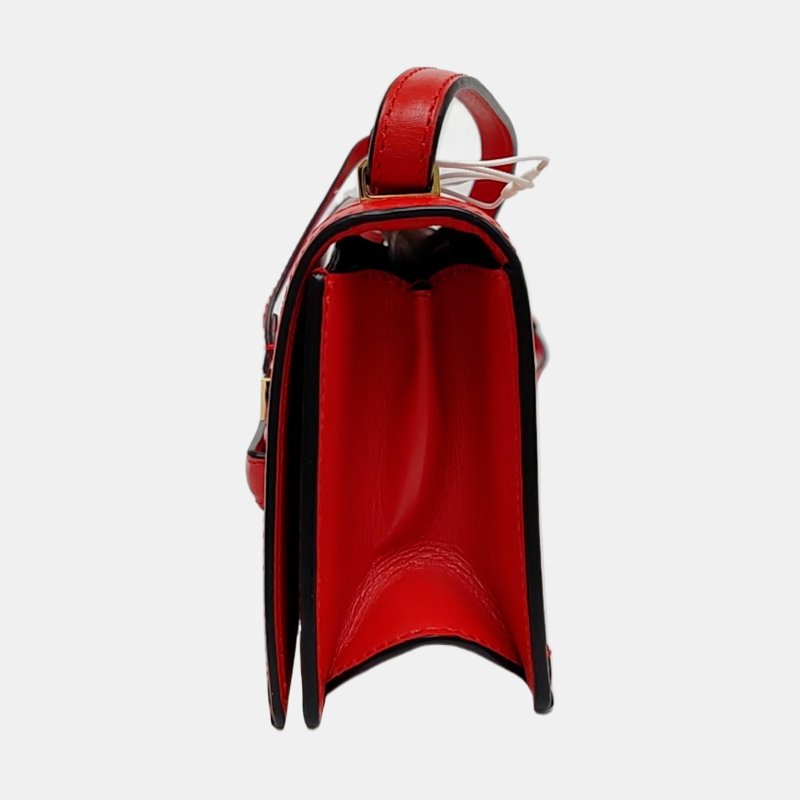 LOEWE Barcelona紅色牛皮單肩包斜挎包金色五金可拆卸肩帶-2