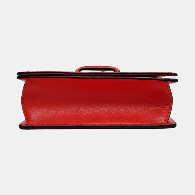 LOEWE Barcelona紅色牛皮單肩包斜挎包金色五金可拆卸肩帶-5