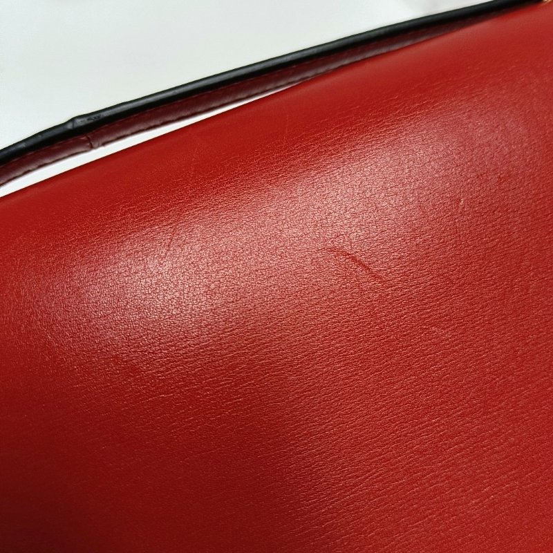 LOEWE Barcelona紅色牛皮單肩包斜挎包金色五金可拆卸肩帶-12