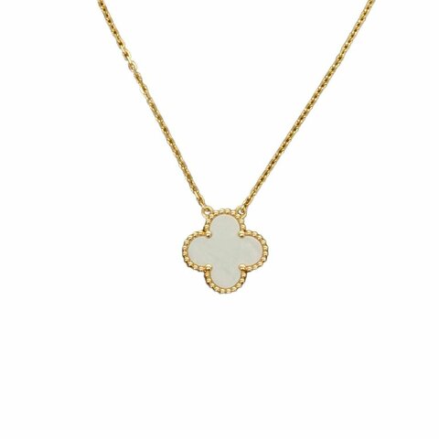 Van Cleef & Arpels VintageAlhambra中號單花項鏈新扣18K黃金/白貝母項鏈黃金項鍊