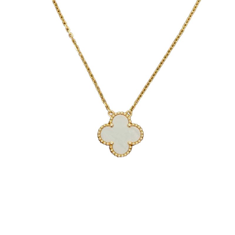 Van Cleef & Arpels VintageAlhambra中號單花項鏈新扣18K黃金/白貝母項鏈黃金項鍊-0