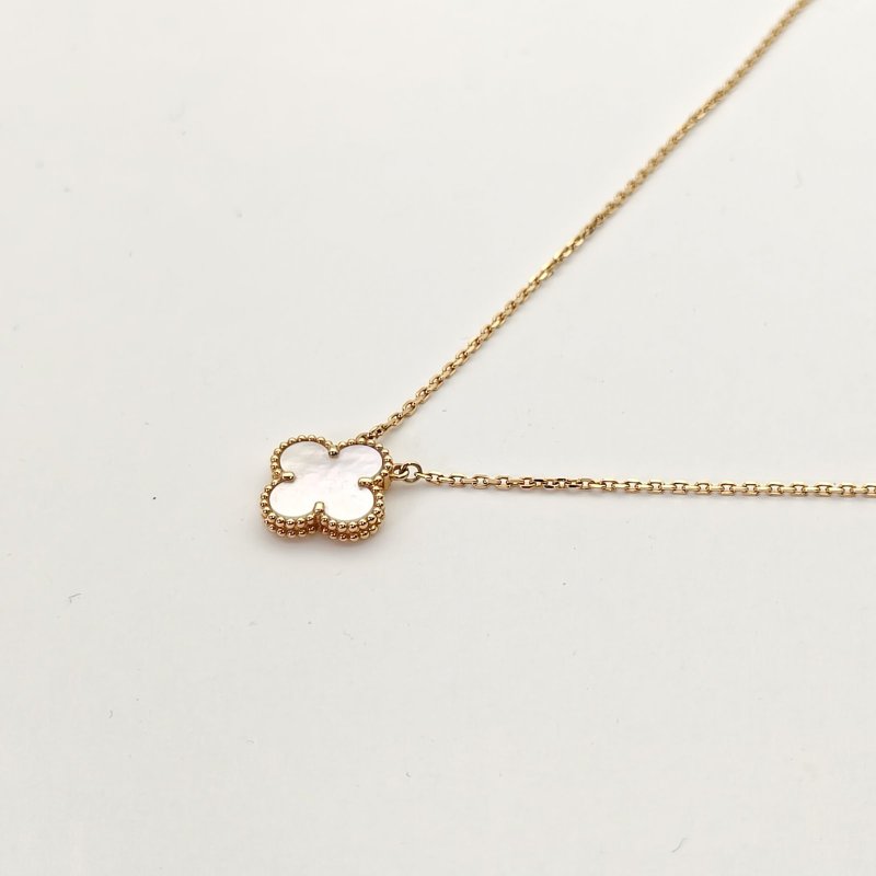 Van Cleef & Arpels VintageAlhambra中號單花項鏈新扣18K黃金/白貝母項鏈黃金項鍊-2