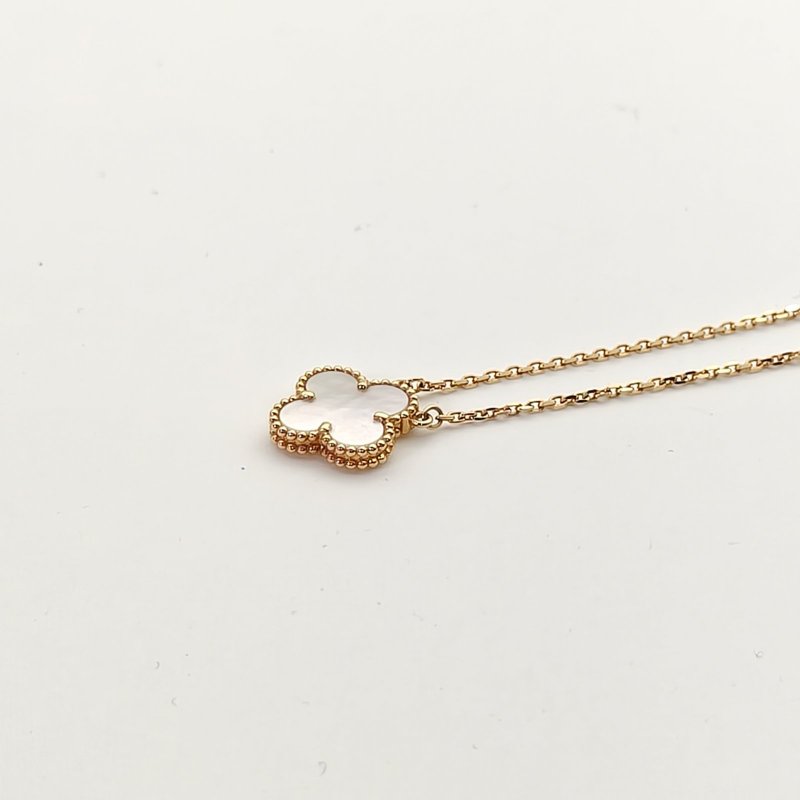 Van Cleef & Arpels VintageAlhambra中號單花項鏈新扣18K黃金/白貝母項鏈黃金項鍊-4