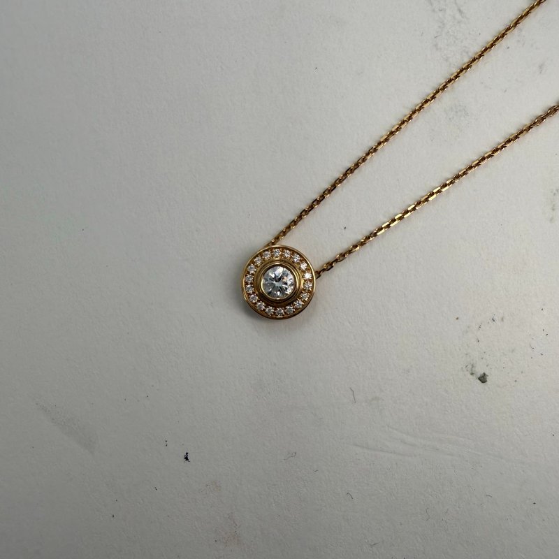 Cartier 18K玫瑰金鑽石玫瑰金d'Amour飛碟項鏈滿鑽18k金20分鑽項鏈18K/項鍊-2
