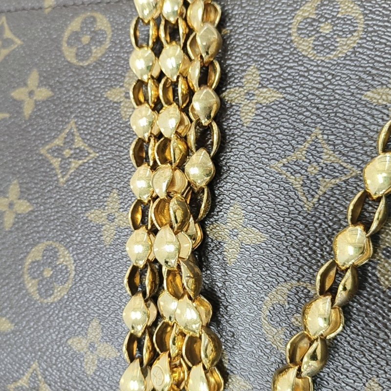 LOUIS VUITTONVICTOIRE 棕色塗層帆布老花單肩包斜挎包 金色五金 9.8新-9