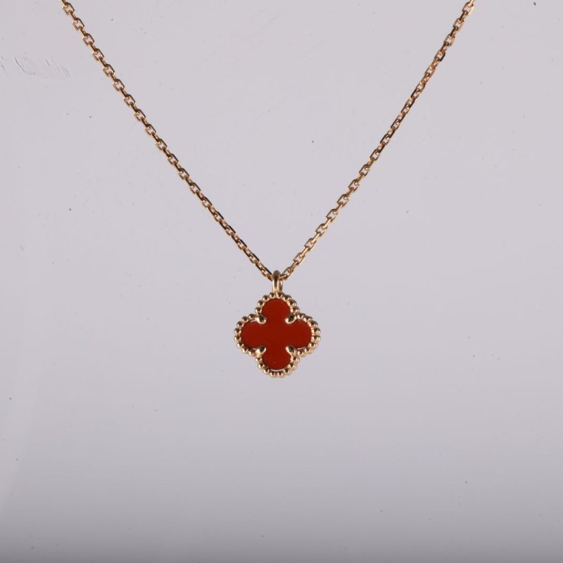 Van Cleef & Arpels SweetAlhambra小號單花項鏈新扣18K玫瑰金/紅玉髓項鏈玫瑰金項鍊-2