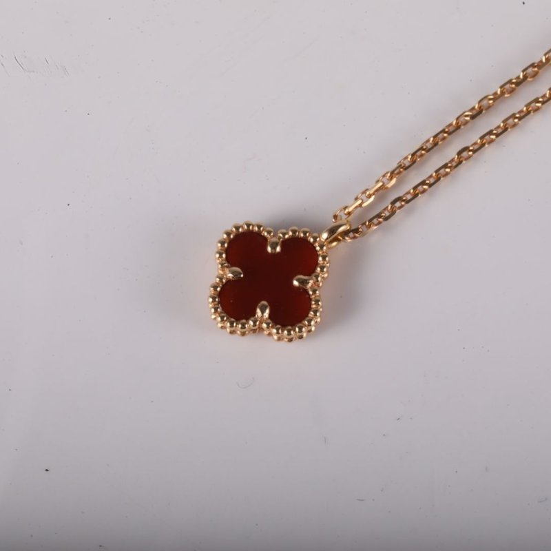 Van Cleef & Arpels SweetAlhambra小號單花項鏈新扣18K玫瑰金/紅玉髓項鏈玫瑰金項鍊-3