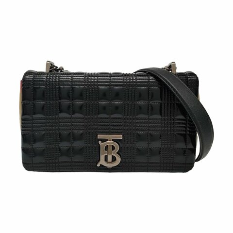 BURBERRY Lola 小號黑色皮革絎縫TB斜挎包單肩包 銀色五金
