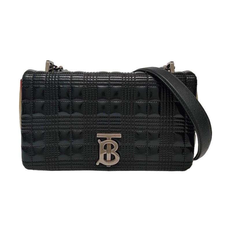 BURBERRY Lola 小號黑色皮革絎縫TB斜挎包單肩包 銀色五金-0