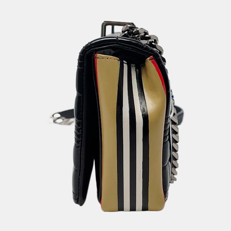 BURBERRY Lola 小號黑色皮革絎縫TB斜挎包單肩包 銀色五金-2