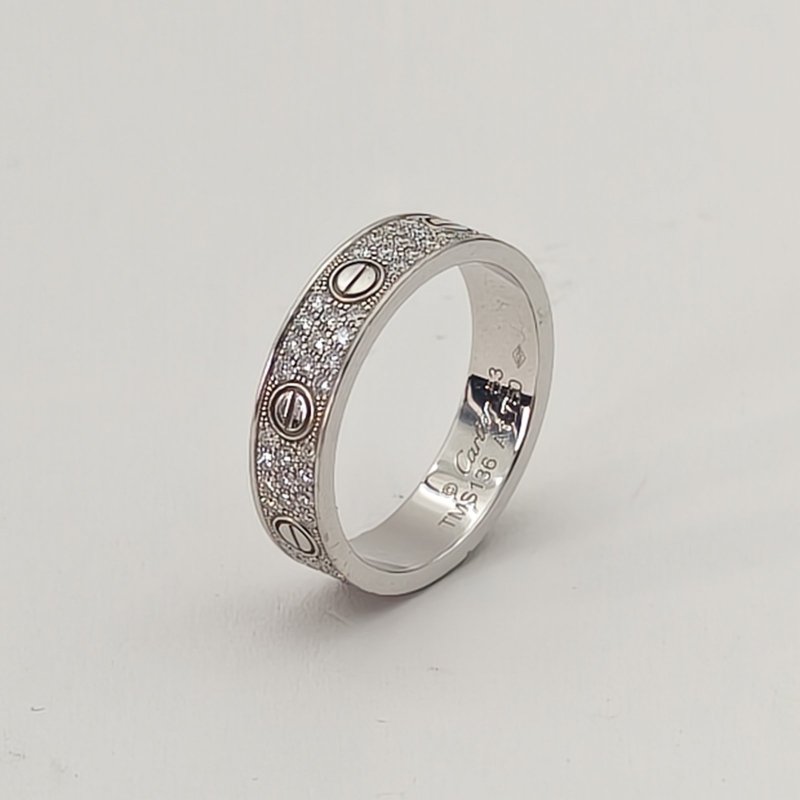 Cartier LOVE18K金滿鑽三排鑽滿天星寬版戒指18K白金/鑽石53白金18K戒指-0