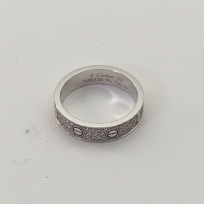 Cartier LOVE18K金滿鑽三排鑽滿天星寬版戒指18K白金/鑽石53白金18K戒指-1