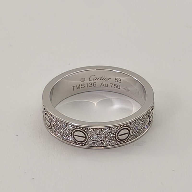 Cartier LOVE18K金滿鑽三排鑽滿天星寬版戒指18K白金/鑽石53白金18K戒指-3