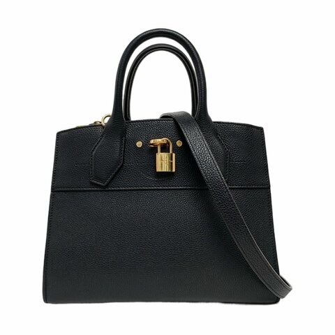 LOUIS VUITTON CITY STEAMER 小號黑色牛皮蒸汽包單肩包手提包金色五金可拆卸肩帶