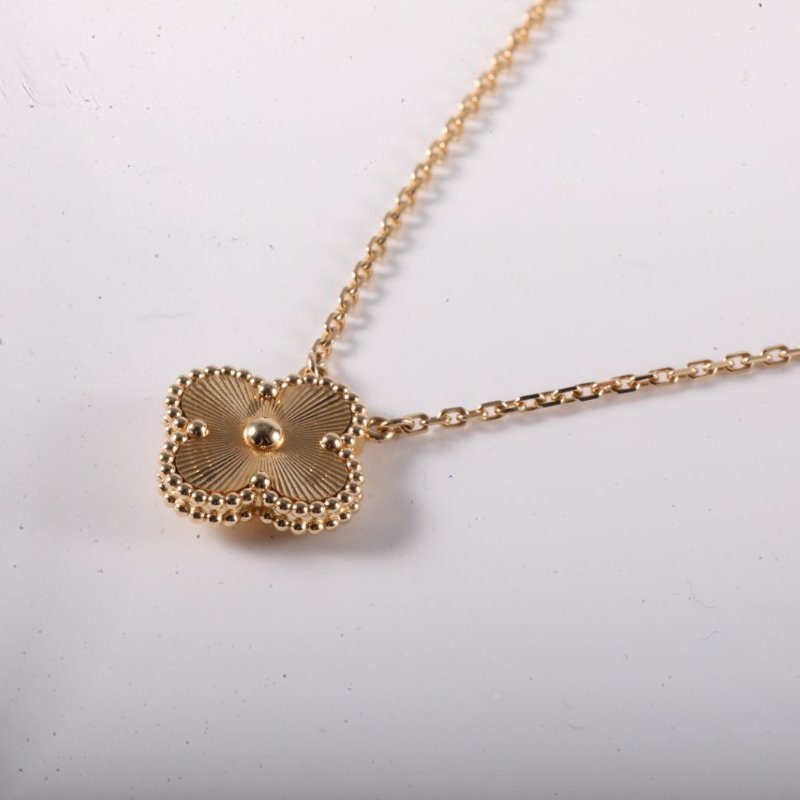 Van Cleef & Arpels VintageAlhambra中號單花項鏈鐳射18K黃金項鏈黃金項鍊-0