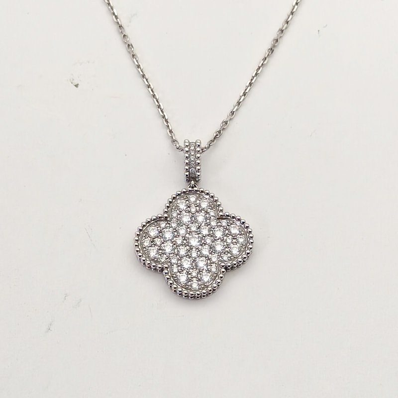 Van Cleef & Arpels MagicAlhambra大號單花項鏈滿鑽18K白金/鑽石毛衣鏈白金鑽石/18K項鍊-0