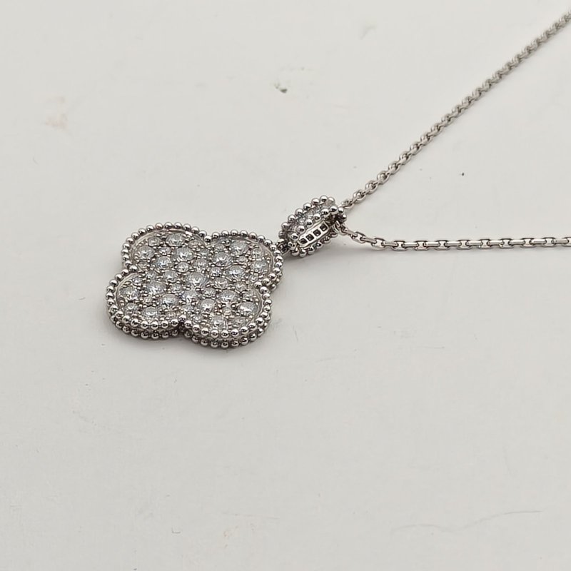 Van Cleef & Arpels MagicAlhambra大號單花項鏈滿鑽18K白金/鑽石毛衣鏈白金鑽石/18K項鍊-1