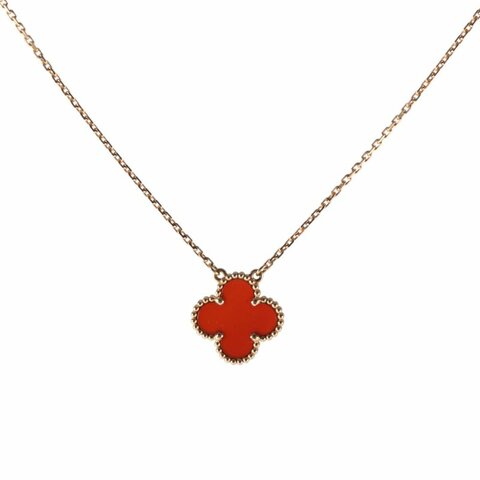 Van Cleef & Arpels VintageAlhambra中號單花項鏈新扣18K黃金/紅玉髓項鏈黃金項鍊