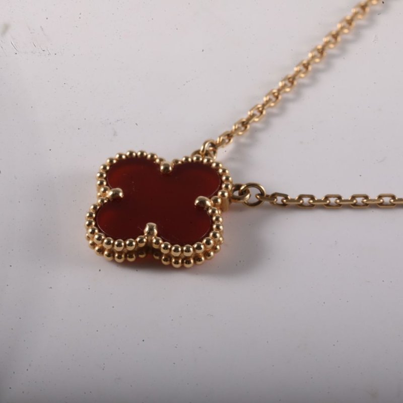 Van Cleef & Arpels VintageAlhambra中號單花項鏈新扣18K黃金/紅玉髓項鏈黃金項鍊-1