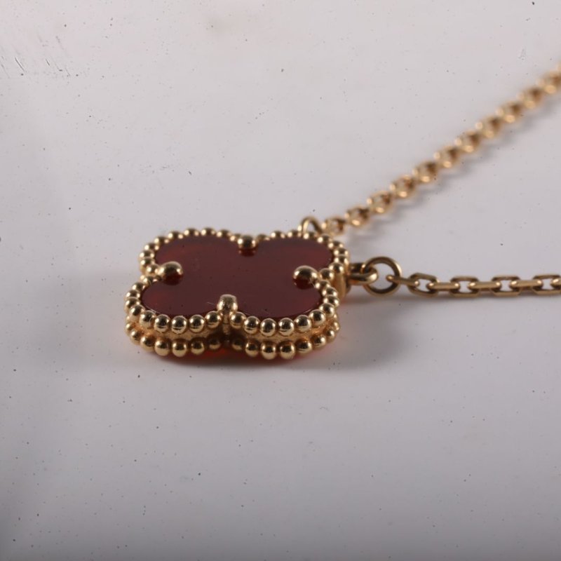 Van Cleef & Arpels VintageAlhambra中號單花項鏈新扣18K黃金/紅玉髓項鏈黃金項鍊-2