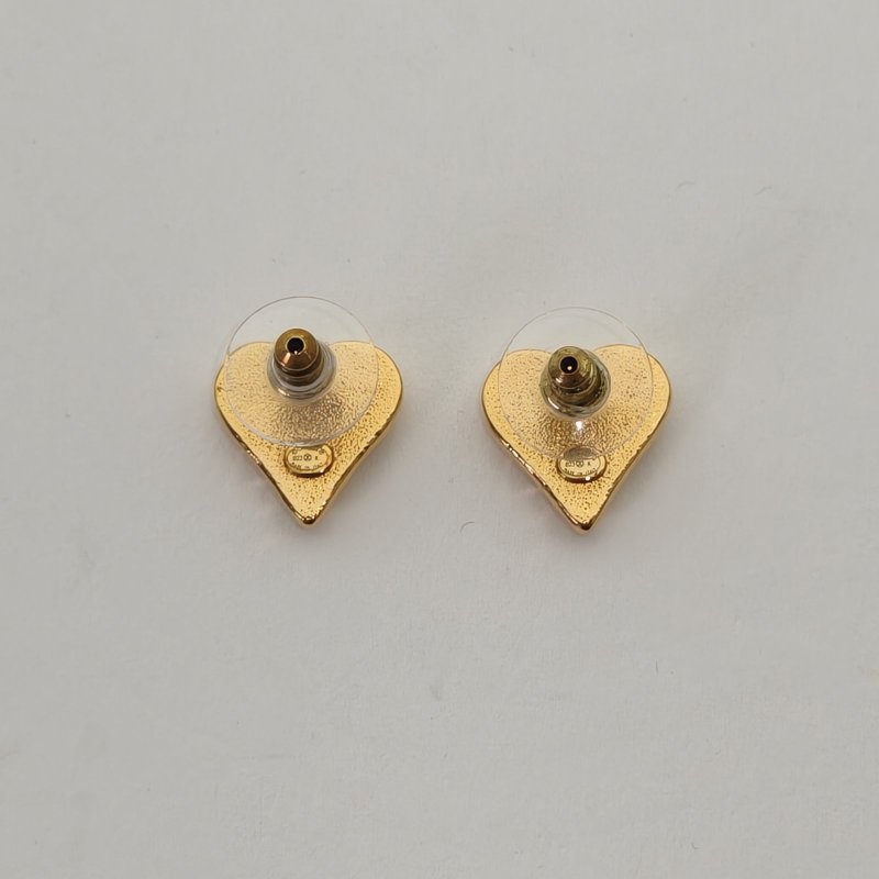 CHANEL 23K黑框雙C小標愛心耳環金色小號合金耳環-2