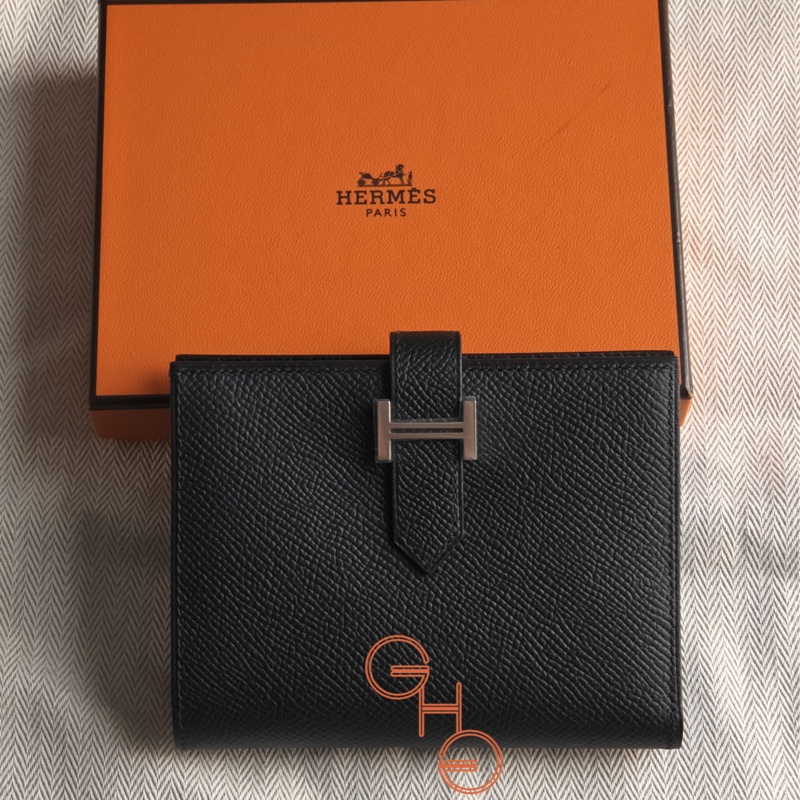 愛馬仕bearn compact 短錢包/ 黑銀（全新品）-0