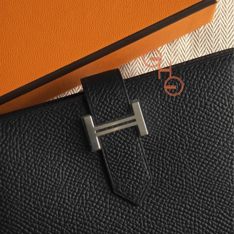 愛馬仕bearn compact 短錢包/ 黑銀（全新品）-1