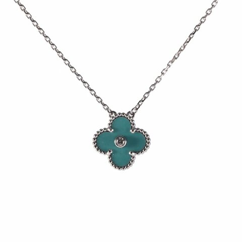 Van Cleef & Arpels VintageAlhambra中號單花項鏈2022年聖誕單鑽18K白金/鑽石/青陶瓷項鏈白金鑽石/18K/青陶瓷項鍊