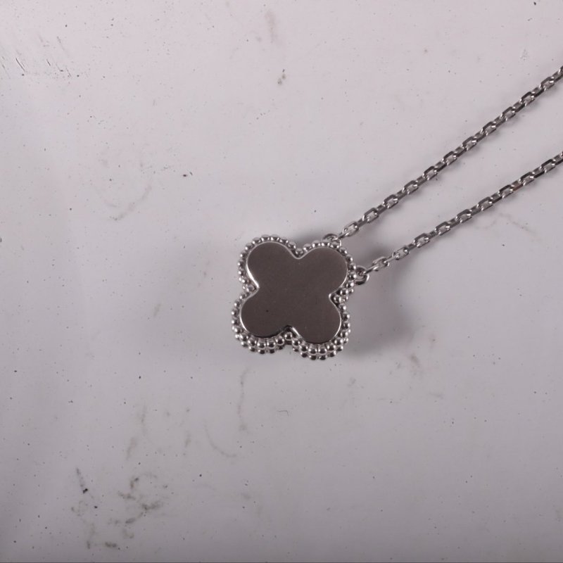 Van Cleef & Arpels VintageAlhambra中號單花項鏈2022年聖誕單鑽18K白金/鑽石/青陶瓷項鏈白金鑽石/18K/青陶瓷項鍊-2