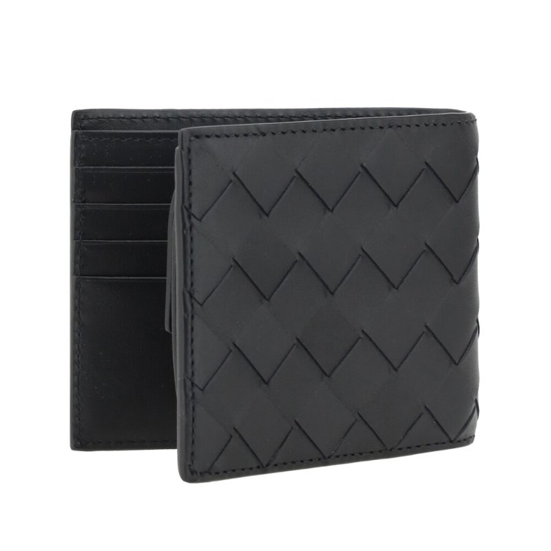 【BOTTEGA VENETA 寶緹嘉】BV Intrecciato Bi-Fold 牛皮 經典編織 短夾 零錢包 卡夾 皮夾 黑色 749412-2