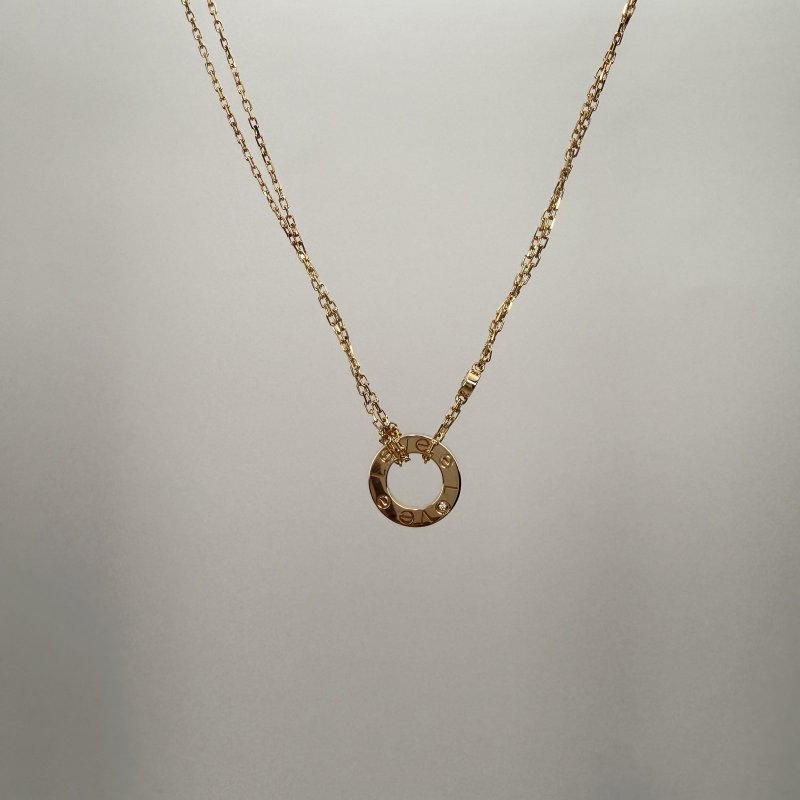 Cartier LOVE18K金小餅鑲嵌2顆鑽石項鏈18K玫瑰金/鑽石項鏈玫瑰金項鍊-0