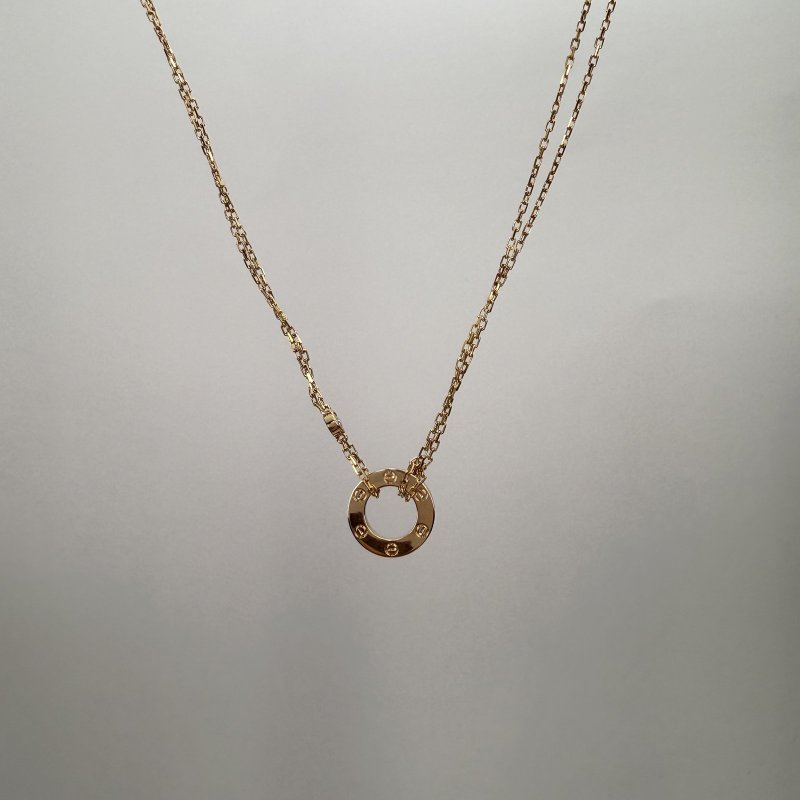 Cartier LOVE18K金小餅鑲嵌2顆鑽石項鏈18K玫瑰金/鑽石項鏈玫瑰金項鍊-1