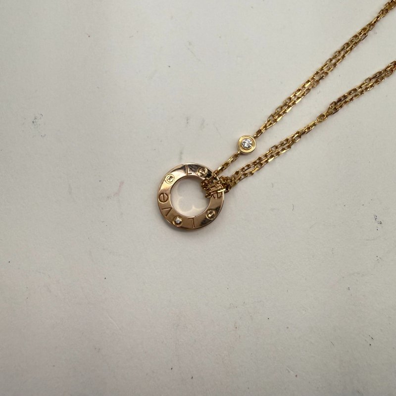 Cartier LOVE18K金小餅鑲嵌2顆鑽石項鏈18K玫瑰金/鑽石項鏈玫瑰金項鍊-2