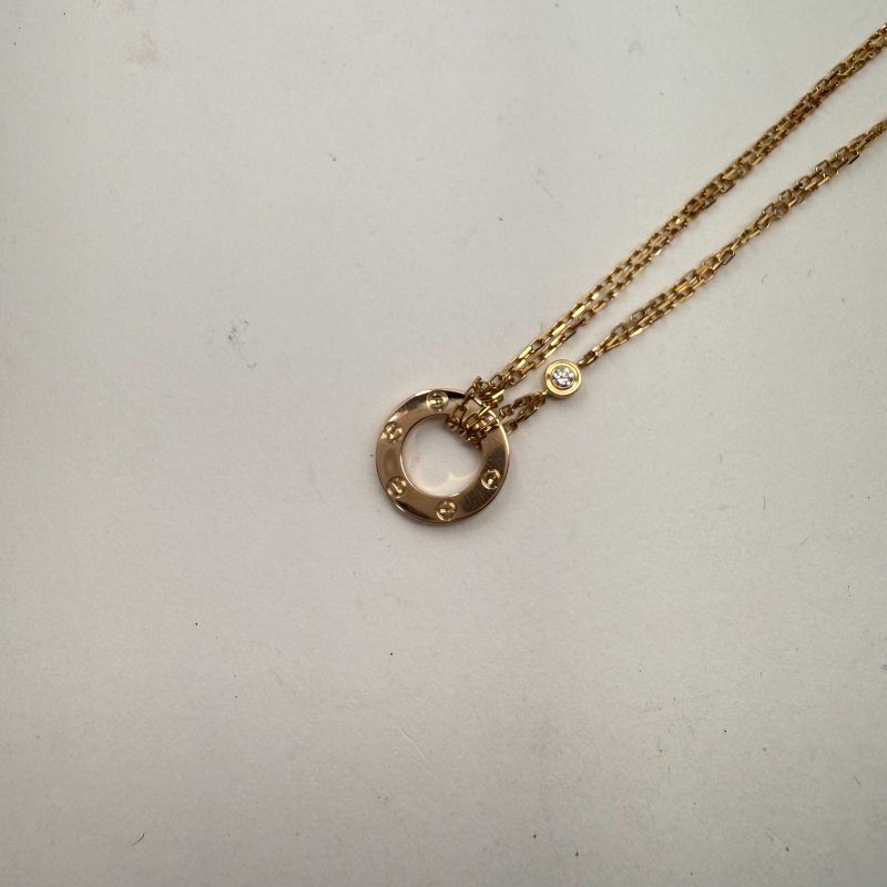 Cartier LOVE18K金小餅鑲嵌2顆鑽石項鏈18K玫瑰金/鑽石項鏈玫瑰金項鍊-3