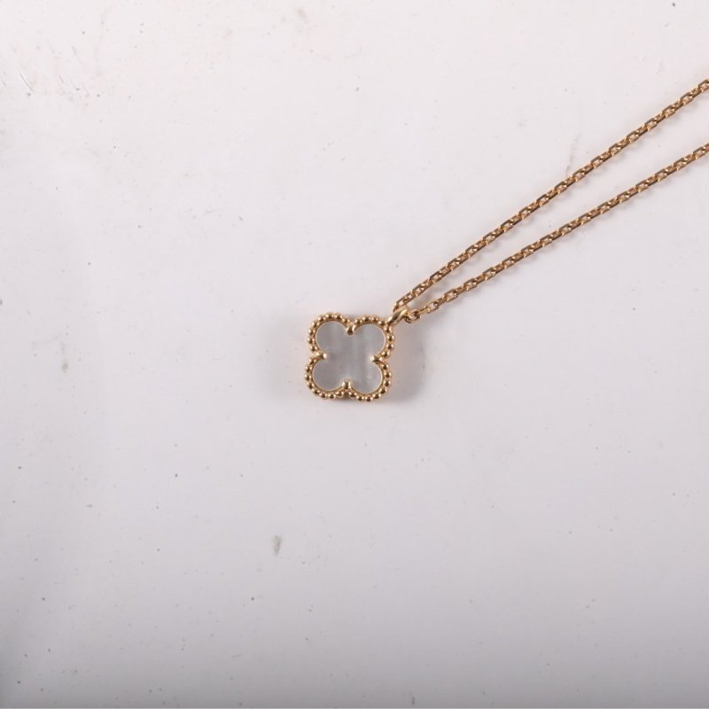 Van Cleef & Arpels SweetAlhambra小號單花項鏈新扣18K黃金/白貝母項鏈黃金項鍊-2
