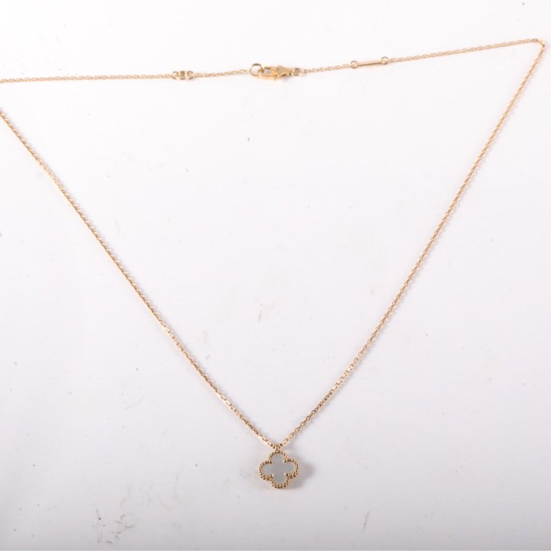 Van Cleef & Arpels SweetAlhambra小號單花項鏈新扣18K黃金/白貝母項鏈黃金項鍊-4