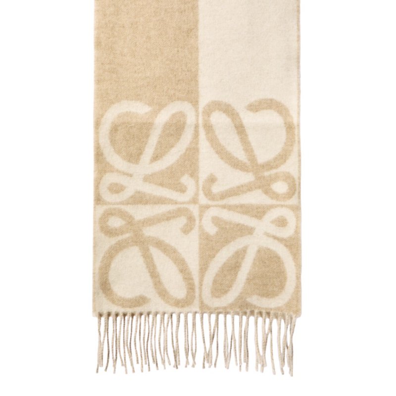 【LOEWE 羅威】Anagram 羊毛 喀什米爾 圍巾 米色 淺米色 FSA4SS1W12-1