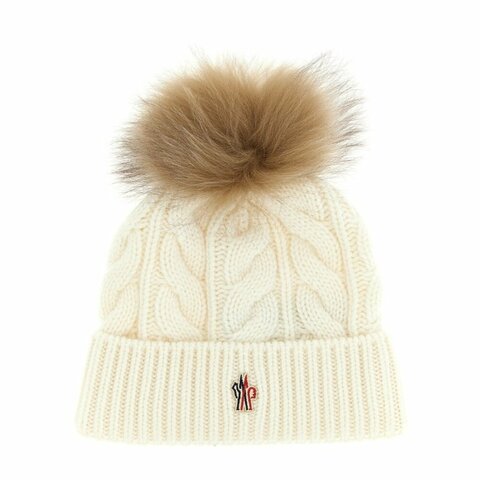 【MONCLER】GRENOBLE Pompom Wool Beanie 羊毛 絨球 帽子 毛帽 白色 K20983B00011A0069002
