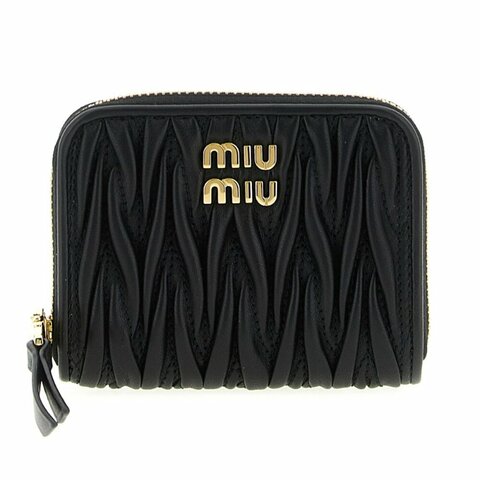 【MIU MIU】Matelasse 羊皮 拉鍊 零錢包 卡夾 皮夾 短夾 黑色 5MM268