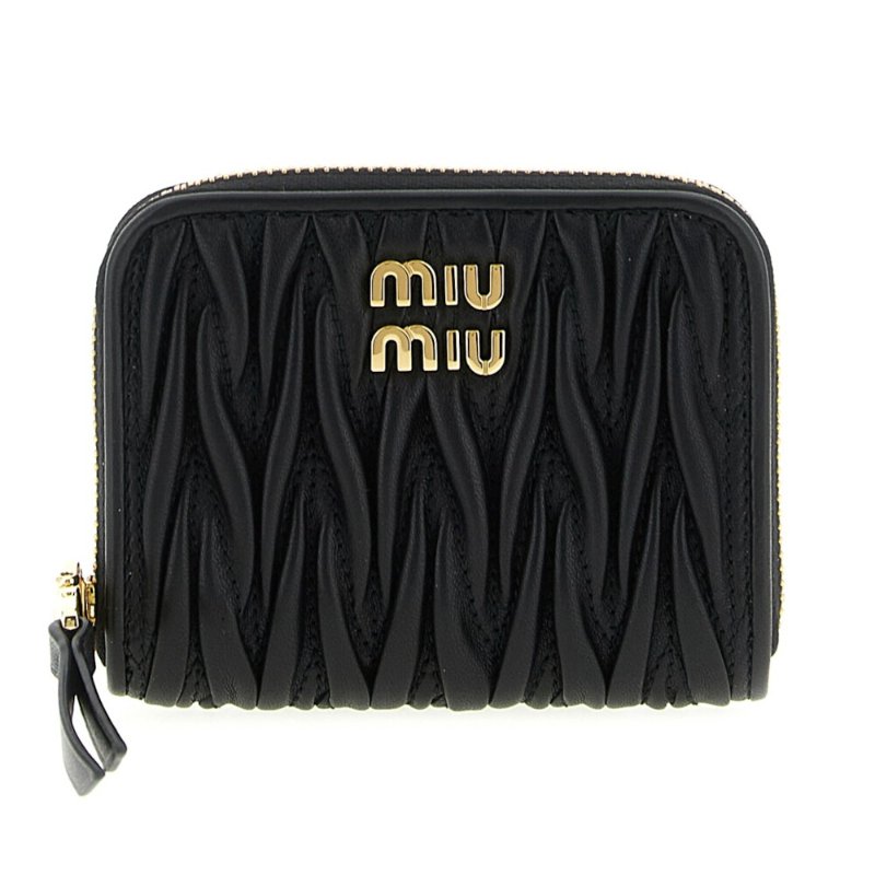 【MIU MIU】Matelasse 羊皮 拉鍊 零錢包 卡夾 皮夾 短夾 黑色 5MM268-0
