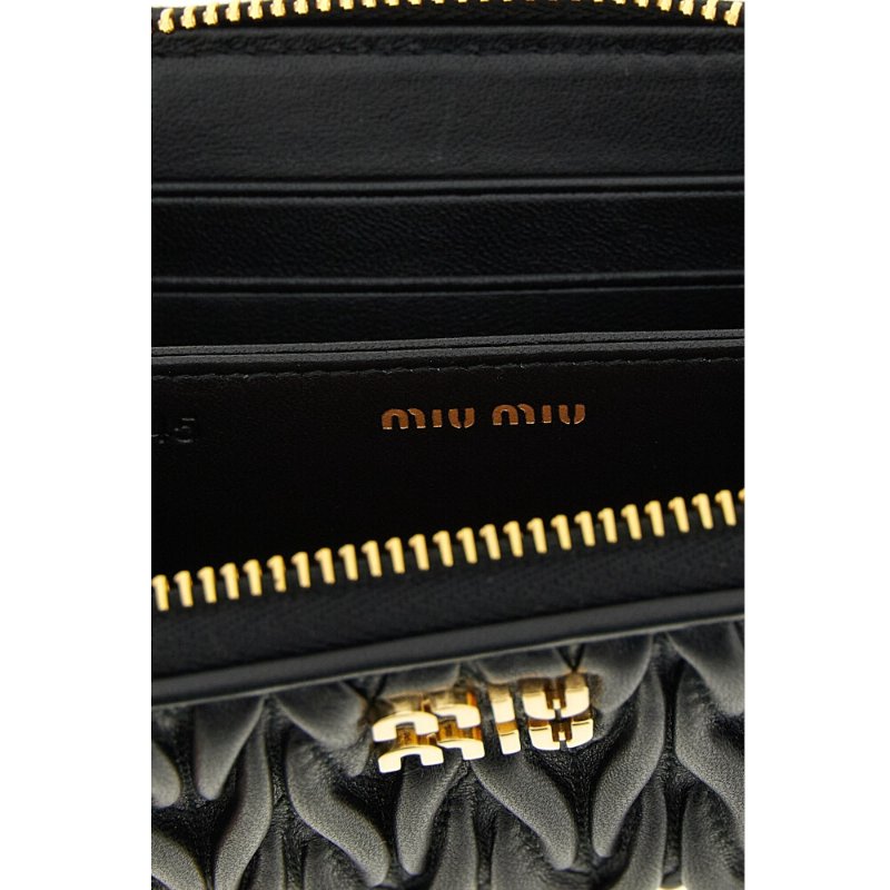 【MIU MIU】Matelasse 羊皮 拉鍊 零錢包 卡夾 皮夾 短夾 黑色 5MM268-1