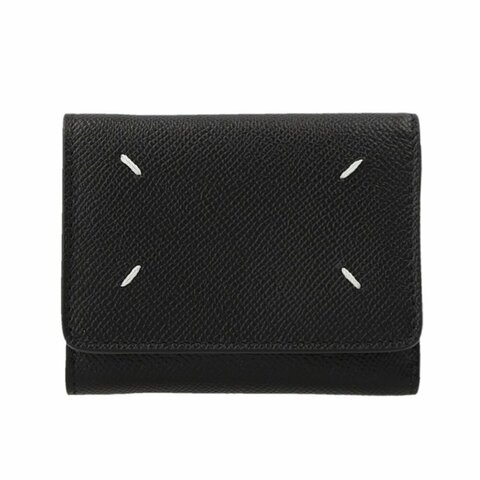 【Maison Margiela】四針 荔枝小牛皮 三折 拉鍊零錢袋 短夾 皮夾 卡夾 黑色 SA3UI0017P4745T8013