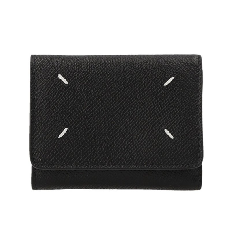 【Maison Margiela】四針 荔枝小牛皮 三折 拉鍊零錢袋 短夾 皮夾 卡夾 黑色 SA3UI0017P4745T8013-3