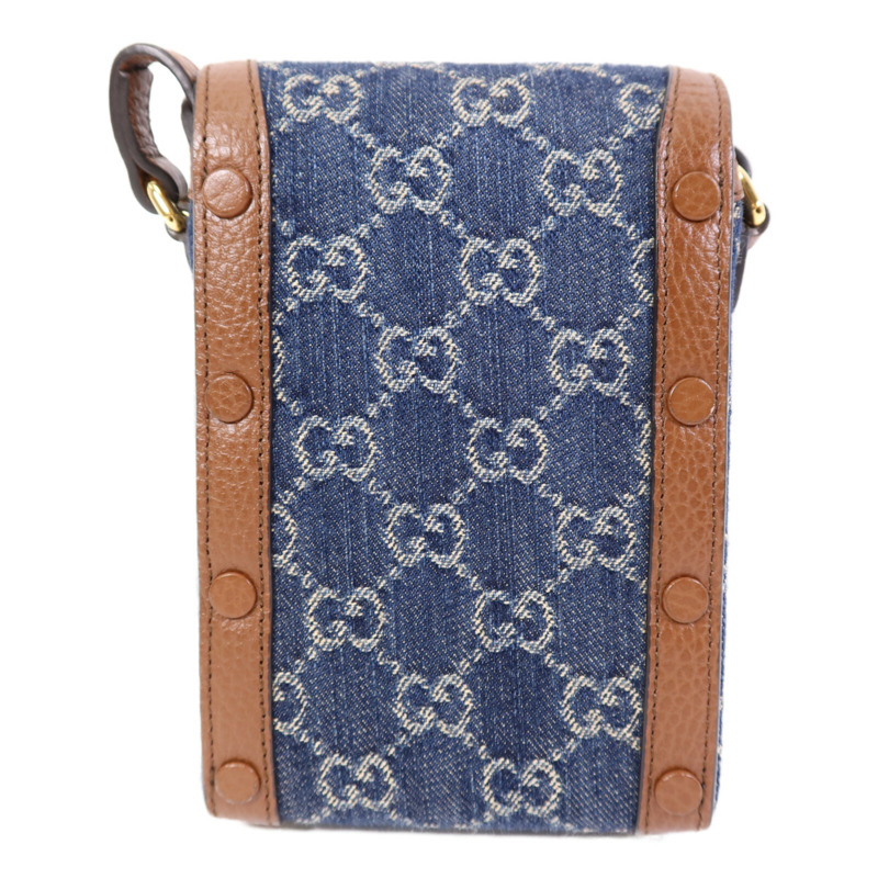 GUCCI 牛皮皮革/牛仔布Horsebit 1955 Mini金扣肩背袋-1