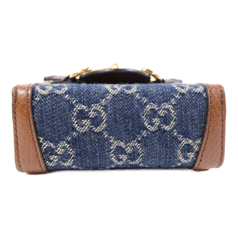 GUCCI 牛皮皮革/牛仔布Horsebit 1955 Mini金扣肩背袋-3