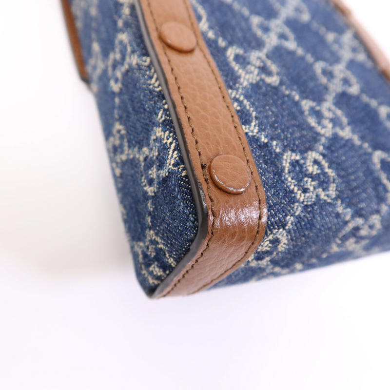 GUCCI 牛皮皮革/牛仔布Horsebit 1955 Mini金扣肩背袋-13