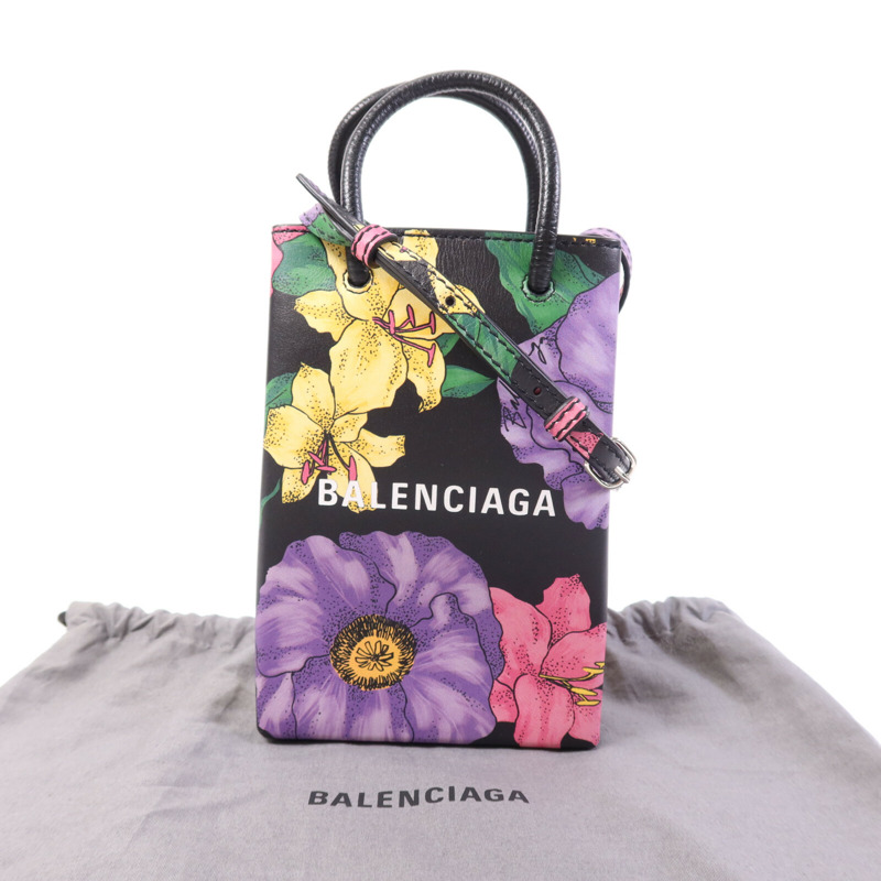 BALENCIAGA 牛皮皮革Mini Shopping Phone Holder銀扣肩背袋-8
