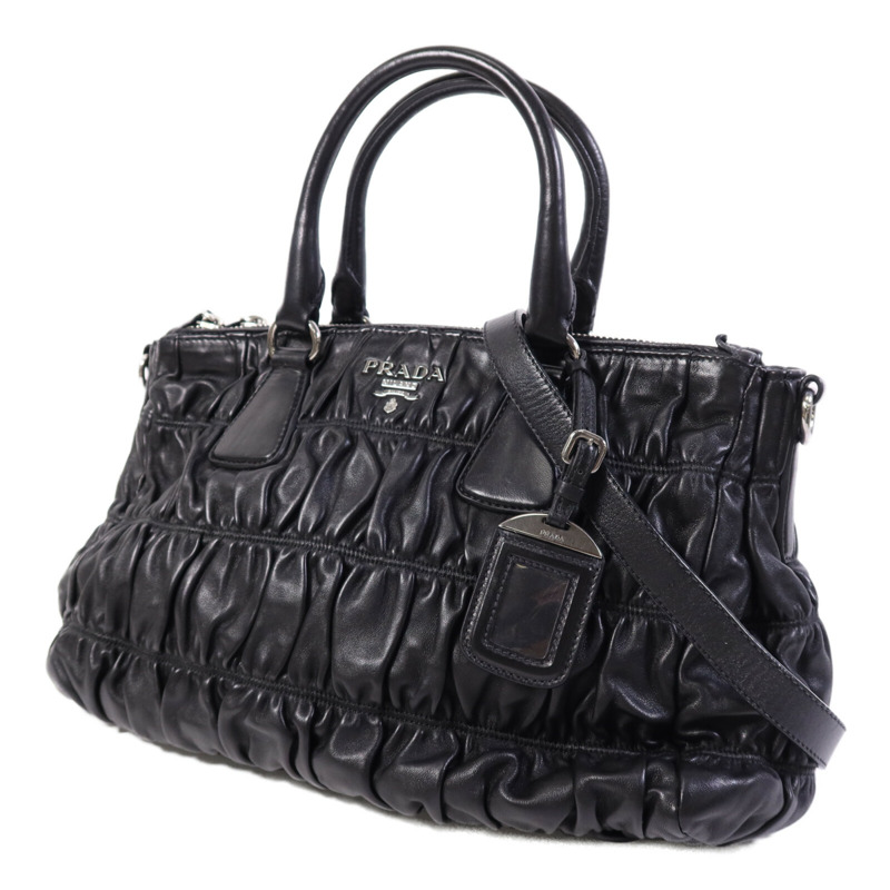 PRADA 羊皮皮革Shoulder Bag銀扣手挽肩背兩用袋-2